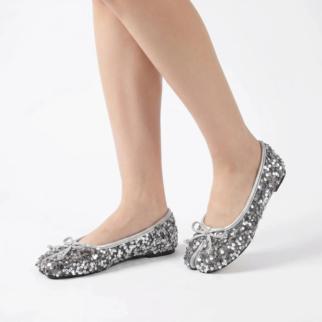 Sequin Bow Tabi Flats