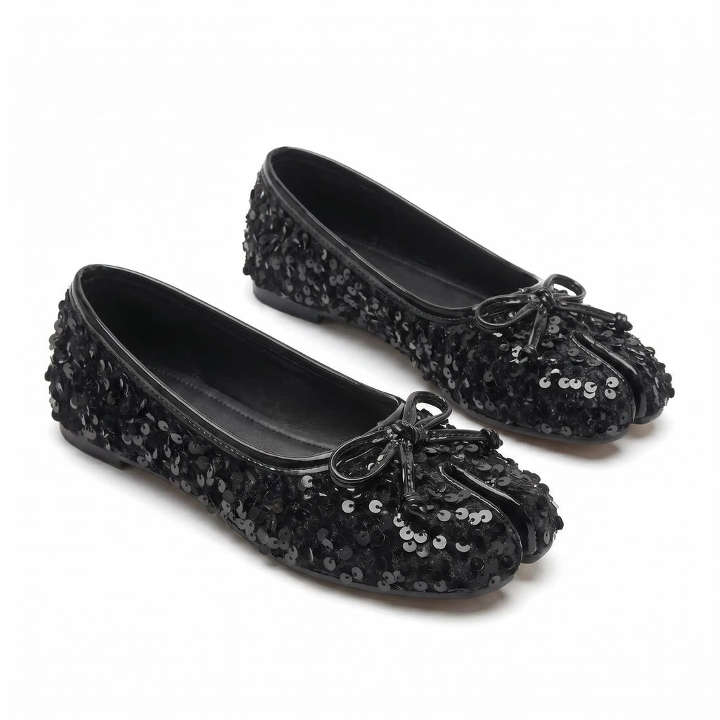 Sequin Bow Tabi Flats