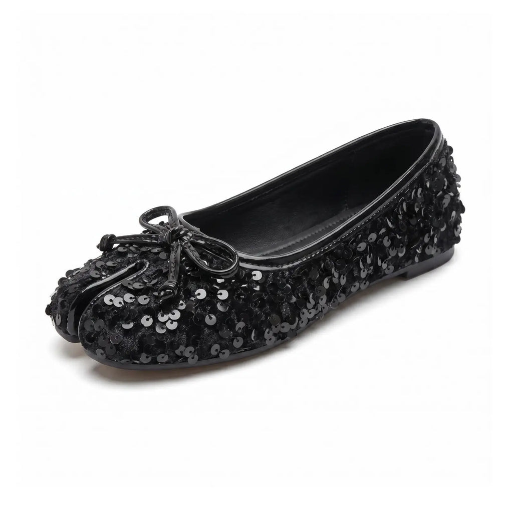 Sequin Bow Tabi Flats