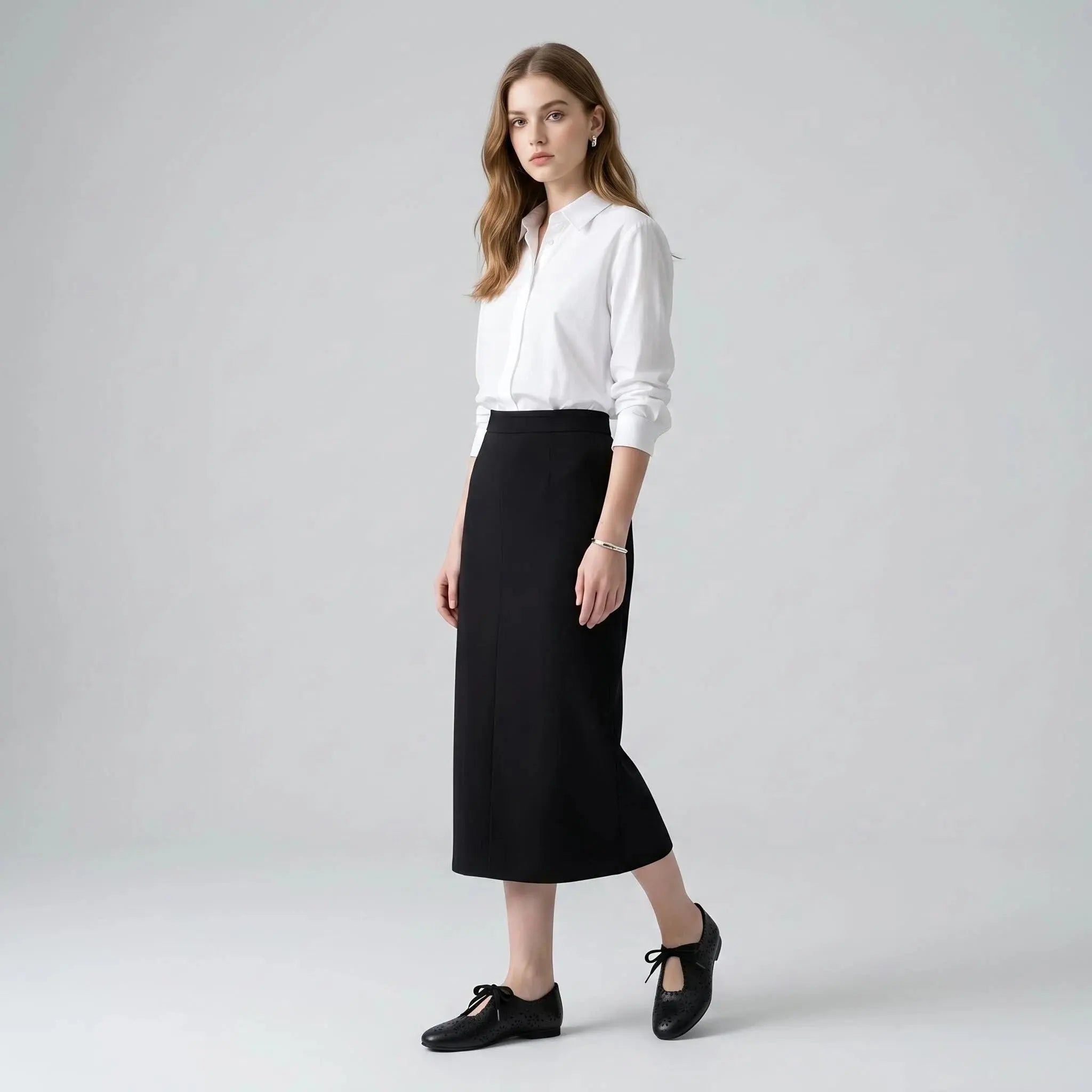 ZQW Lace-Up Cutout Floral Mary Janes in black, model wearing – cute floral cutout Mary Jane flats with lace-up detail, comfortable and breathable for everyday wear