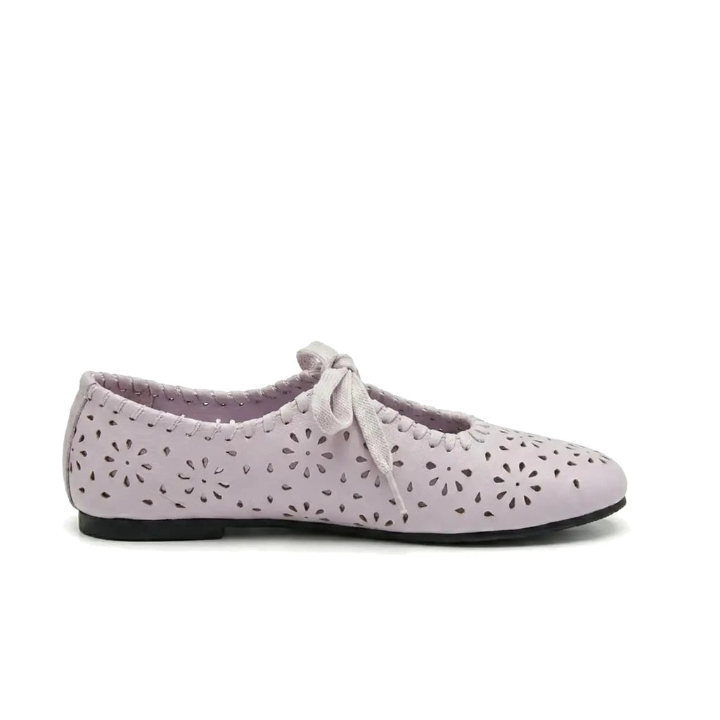 ZQW Lace-Up Cutout Floral Mary Janes in purple, side view – low 0.7cm heel, anti-slip rubber outsole, breathable fabric upper, adjustable lace-up style