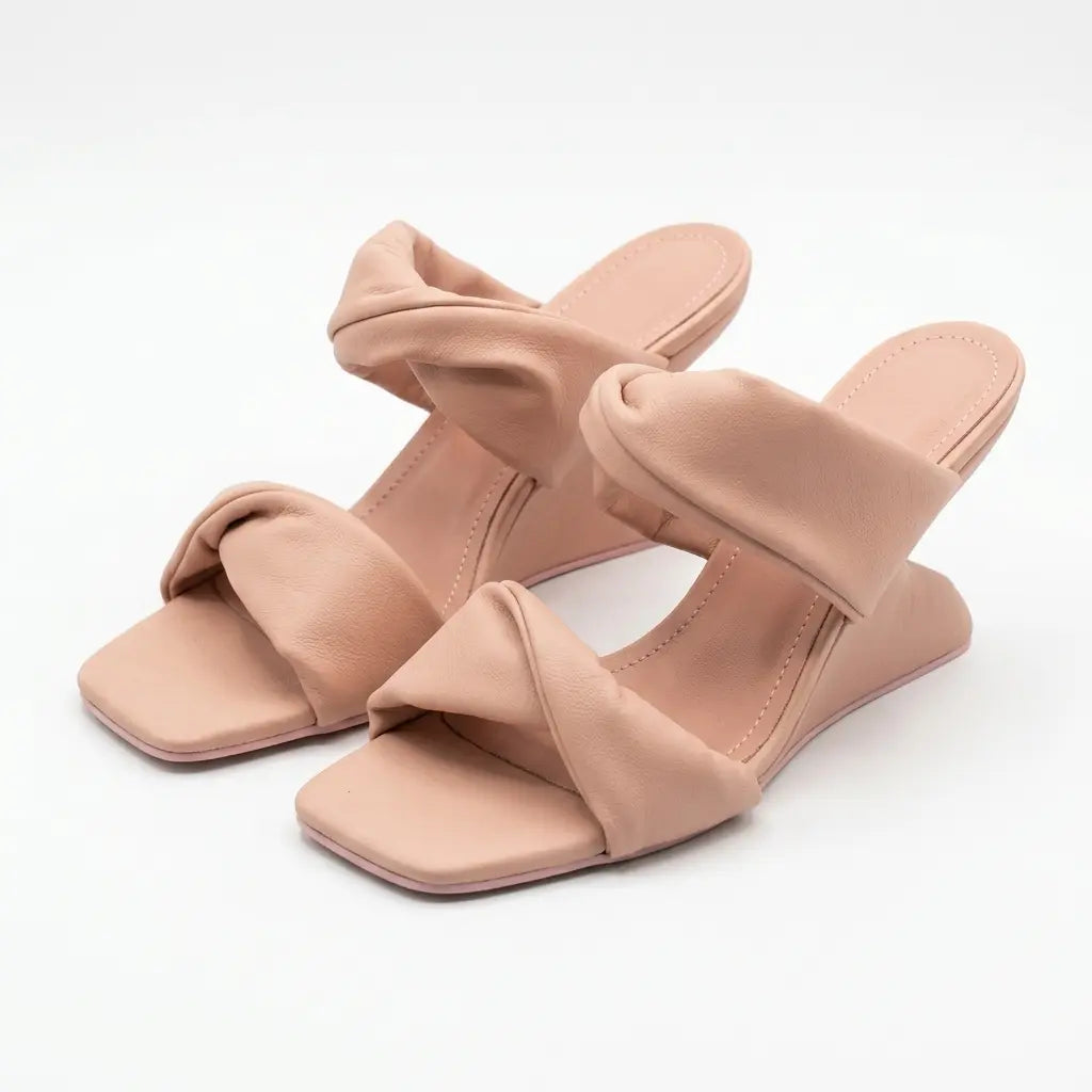 ZQW Sculptural Pink Heels, pair 45-degree view – matching pink chunky high heels, sculptural block heel, perfect for parties or weddings