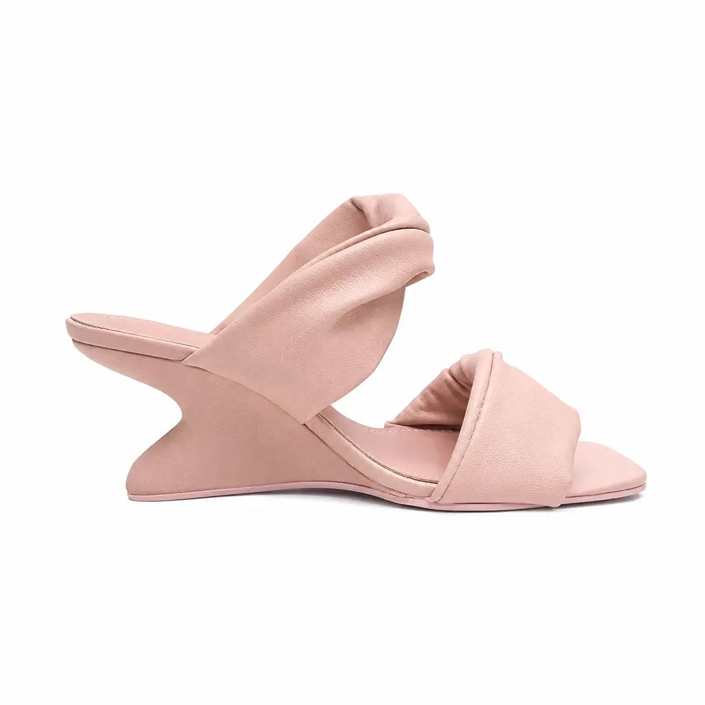 ZQW Sculptural Pink Heels, side view – 7-8cm high chunky block heel, anti-slip rubber outsole, sculptural pink heel design