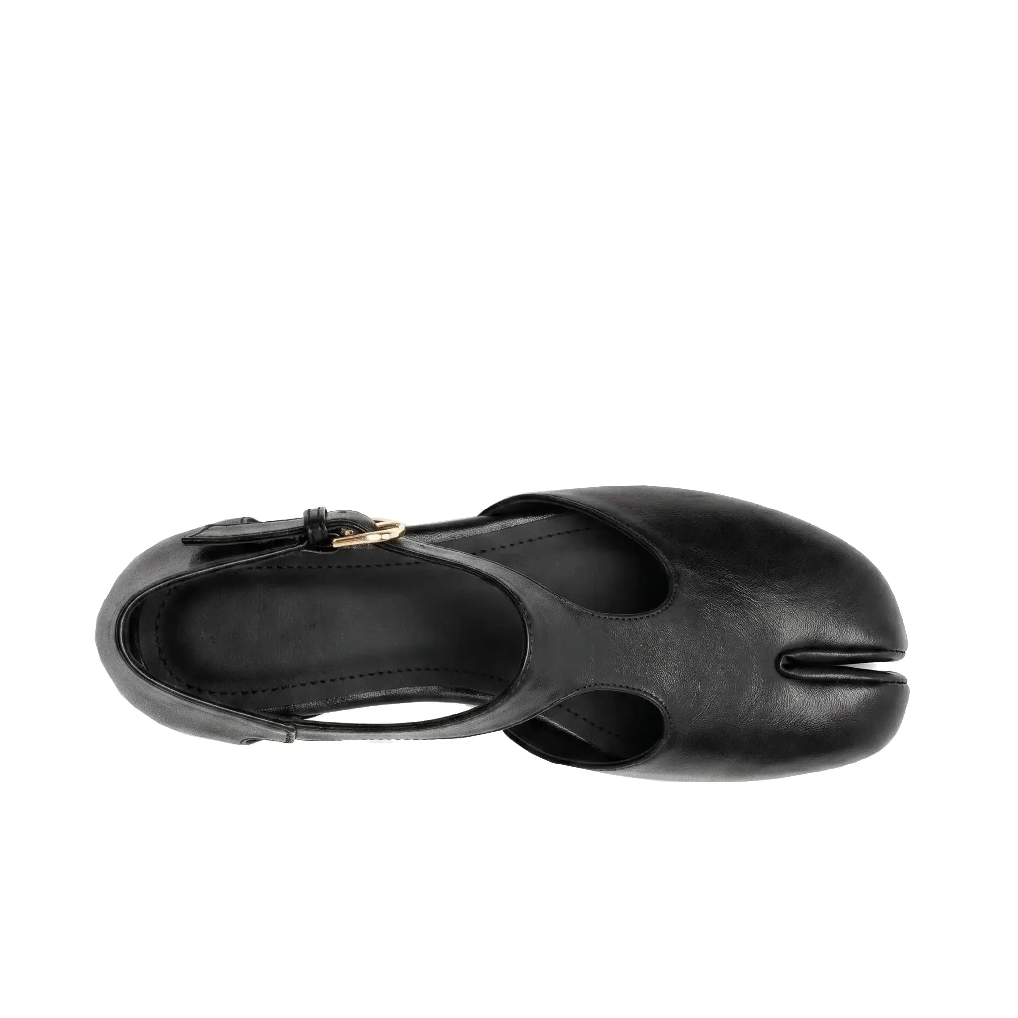ZQW Tabi Mary Jane Flats in black, top view – T-strap across instep, round split-toe silhouette, side cutouts, cushioned insole, wide-foot friendly fit