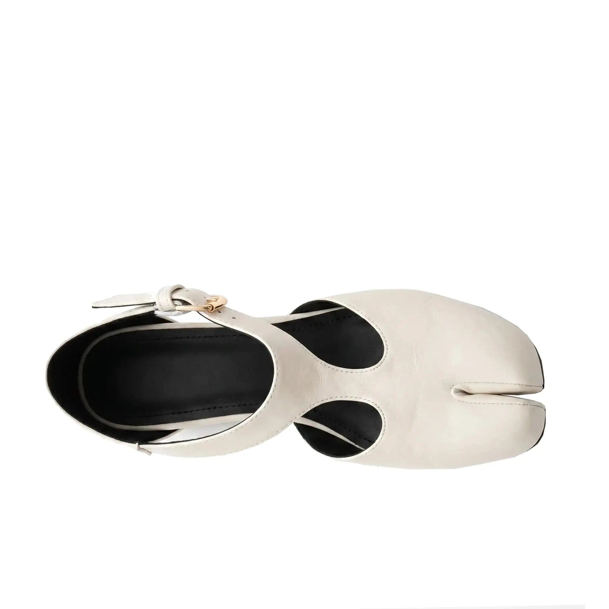 ZQW Tabi Mary Jane Flats in white, top view – T-strap across instep, round split-toe silhouette, side cutouts, cushioned insole, wide-foot friendly fit