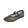 ZQW Tabi Mesh Mary Janes in black, 45-degree angle view – breathable mesh upper with adjustable buckle strap, split-toe design, low 0.7cm heel, slip-on style