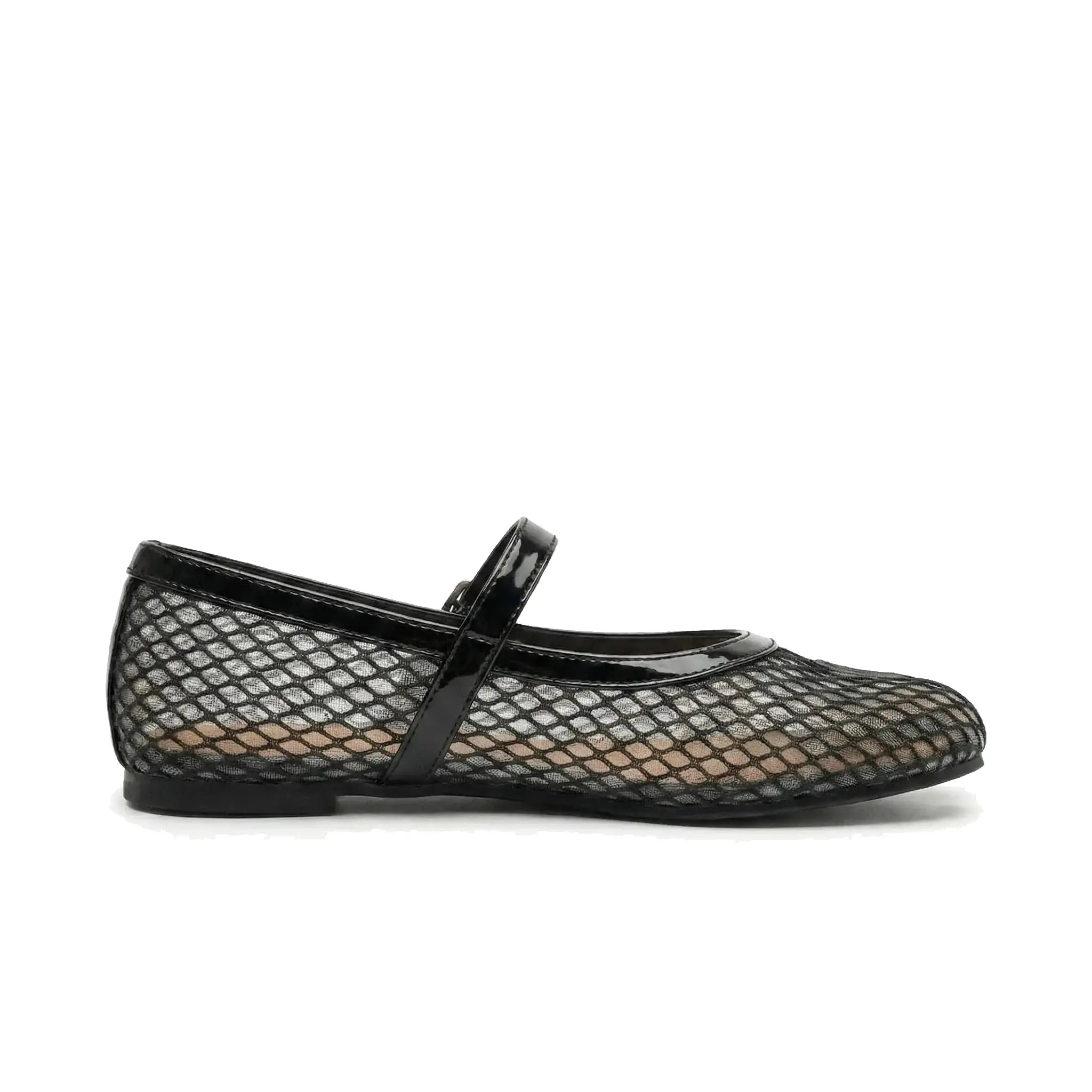 ZQW Tabi Mesh Mary Janes in black, side view – low 0.28-inch heel, anti-slip rubber outsole, breathable mesh material, Mary Jane buckle closure