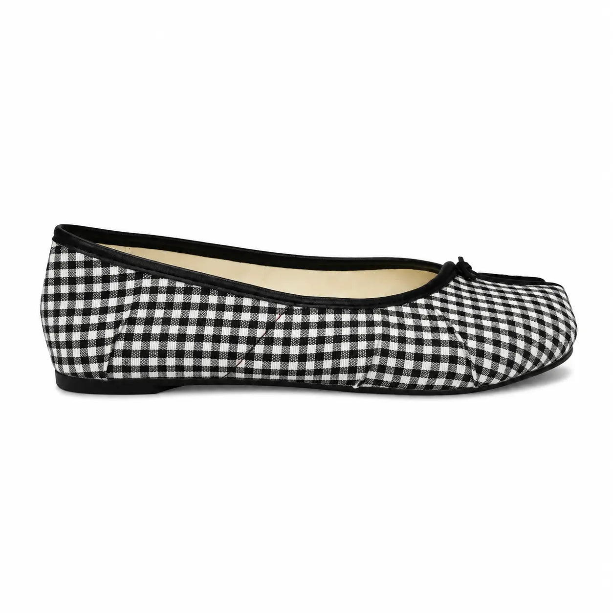 ZQW Tartan Tabi Ballet Flats in black, side view – low 0.28-inch heel, anti-slip rubber outsole, breathable fabric upper, slip-on style