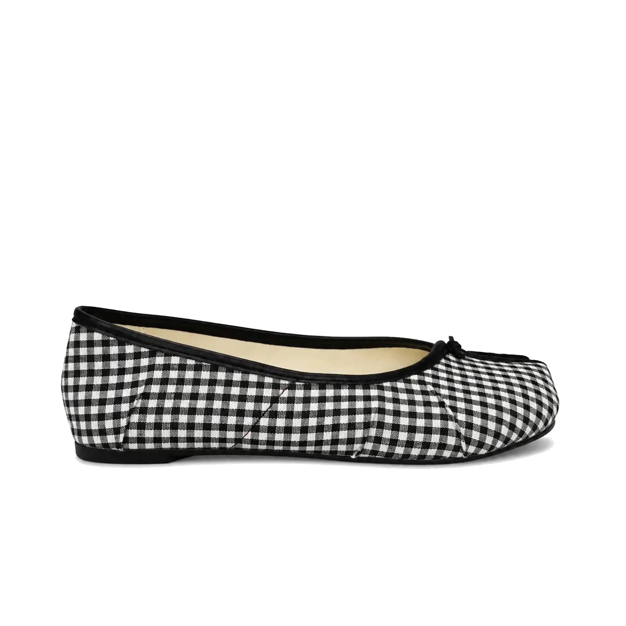 ZQW Tartan Tabi Ballet Flats in black, side view – low 0.28-inch heel, anti-slip rubber outsole, breathable fabric upper, slip-on style