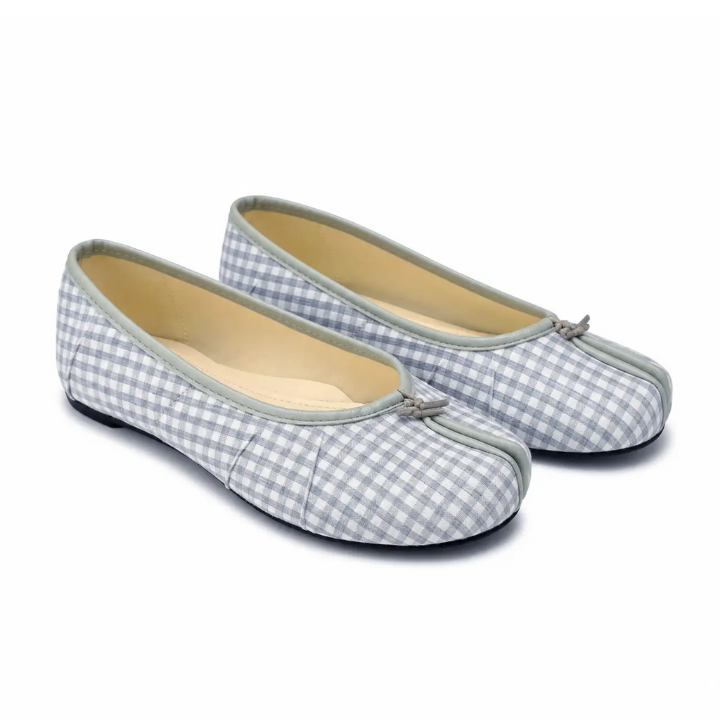 ZQW Tartan Tabi Ballet Flats in blue tartan, pair 45-degree view – matching blue plaid flats, low heel, perfect for daily casual or office wear