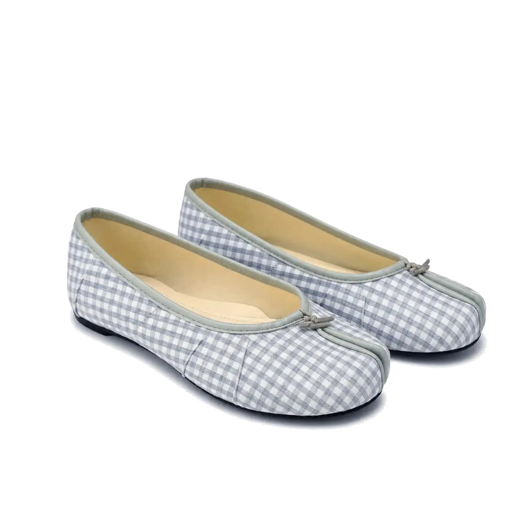 ZQW Tartan Tabi Ballet Flats in blue tartan, pair 45-degree view – matching blue plaid flats, low heel, perfect for daily casual or office wear