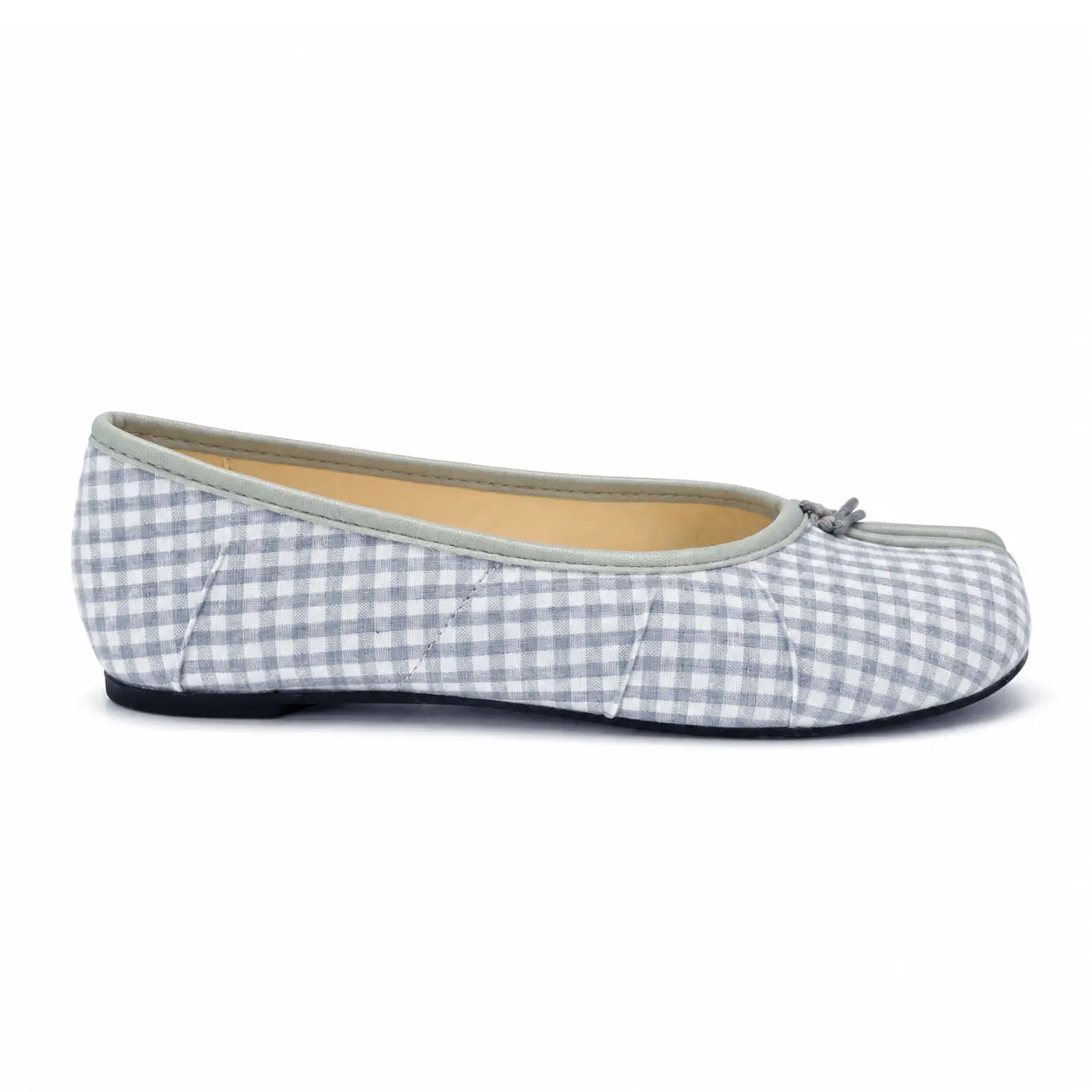 ZQW Tartan Tabi Ballet Flats in blue tartan, side view – low 0.28-inch heel, anti-slip rubber outsole, breathable fabric upper, slip-on style
