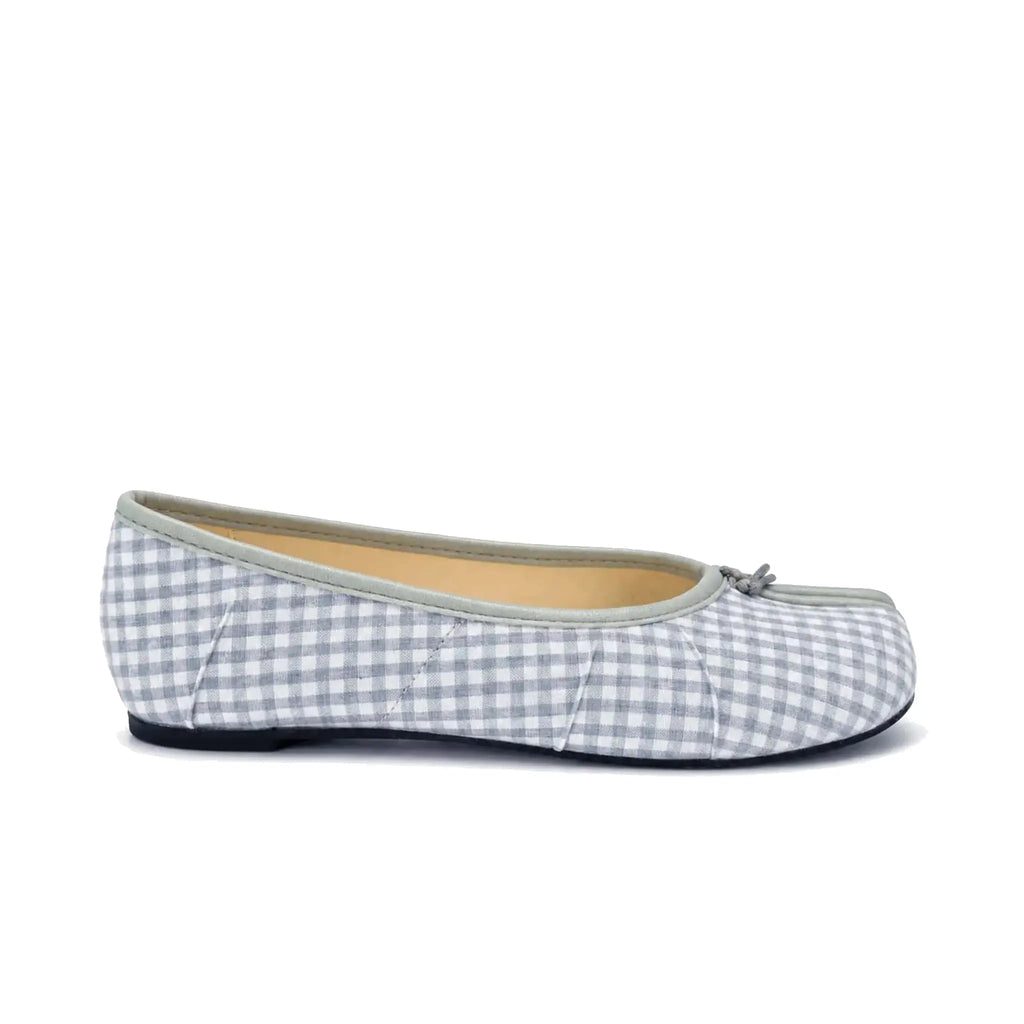 ZQW Tartan Tabi Ballet Flats in blue tartan, side view – low 0.28-inch heel, anti-slip rubber outsole, breathable fabric upper, slip-on style