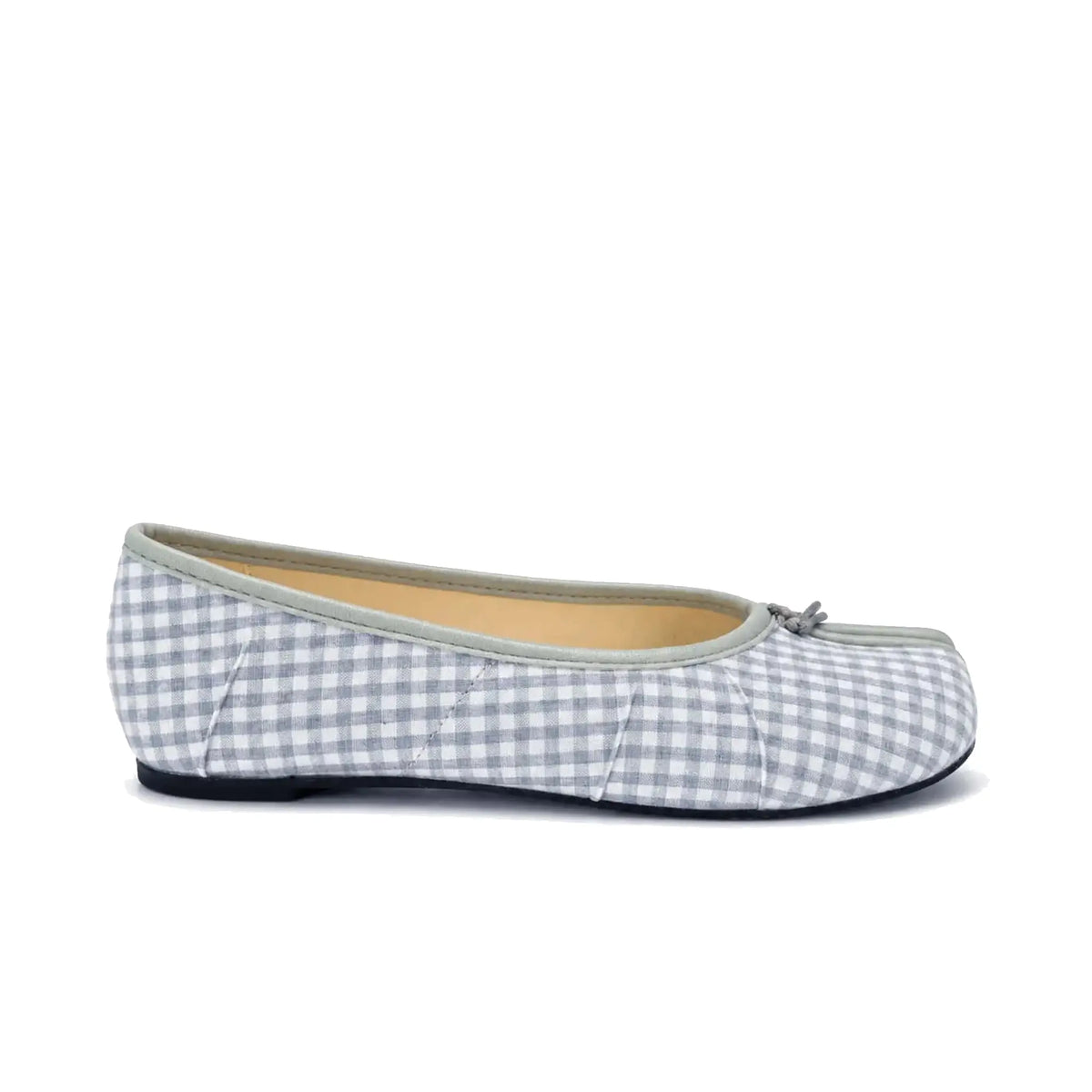 ZQW Tartan Tabi Ballet Flats in blue tartan, side view – low 0.28-inch heel, anti-slip rubber outsole, breathable fabric upper, slip-on style