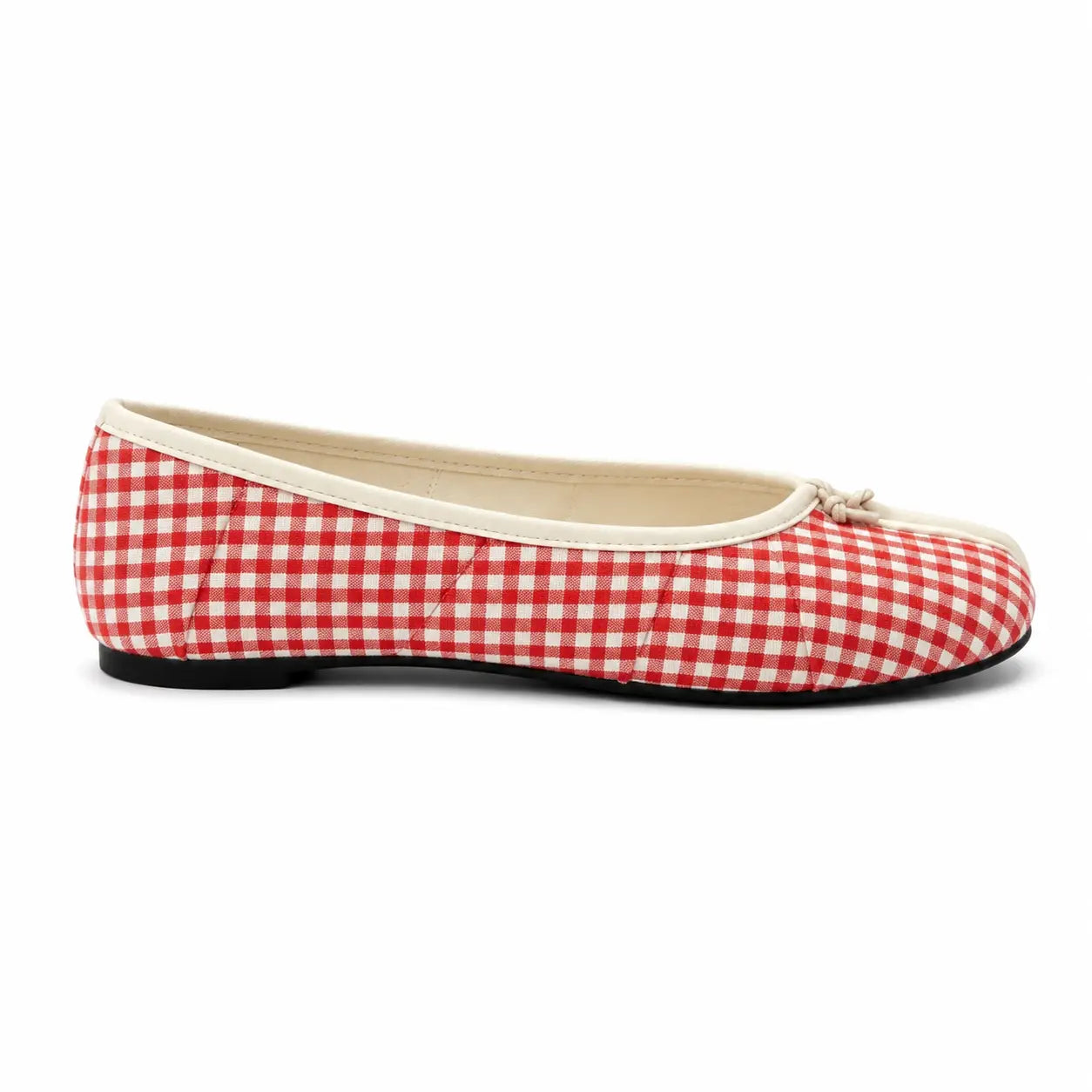 ZQW Tartan Tabi Ballet Flats in red tartan, side view – low 0.28-inch heel, anti-slip rubber outsole, breathable fabric upper, slip-on style