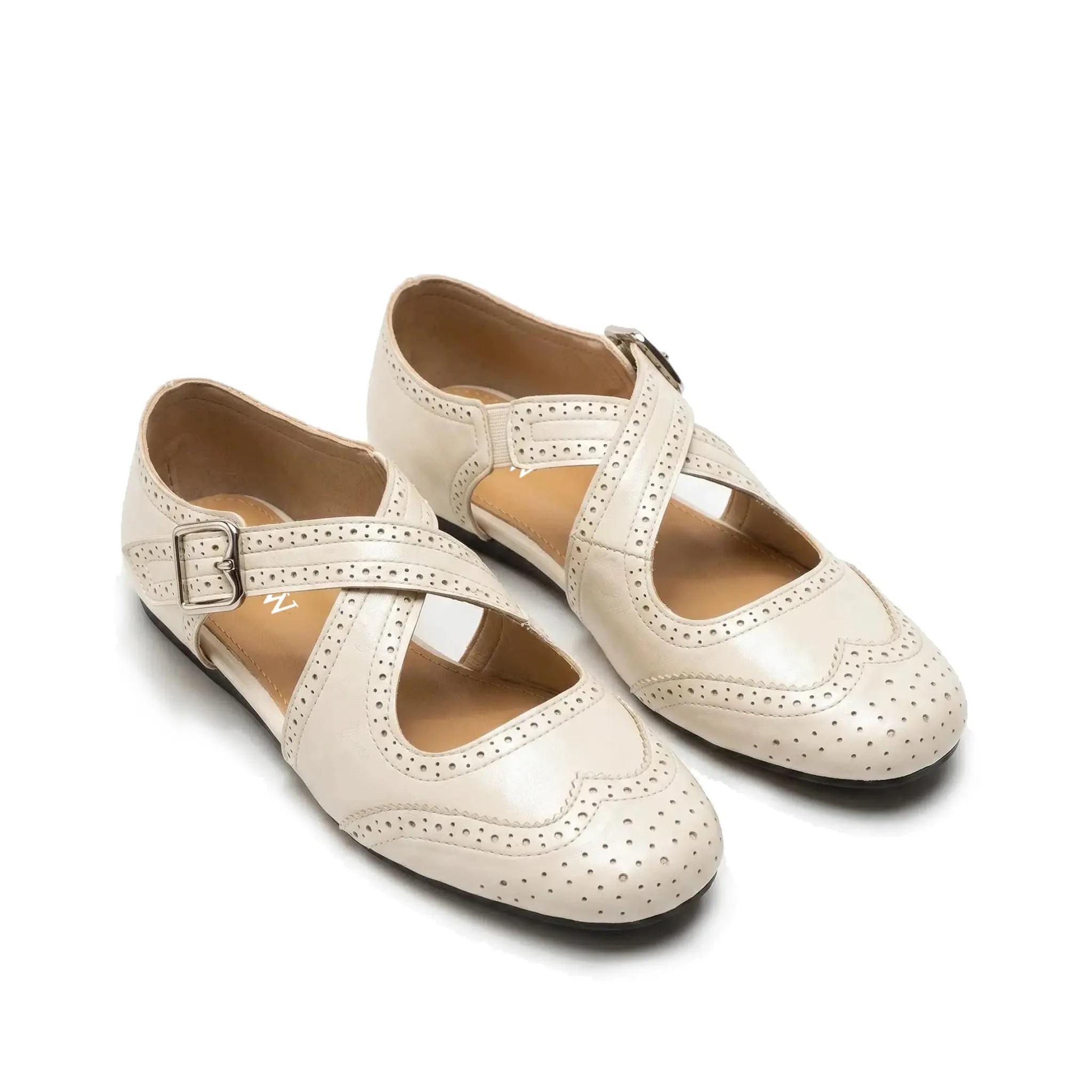 ZQW Western Cross Flats in white, pair 45-degree view – matching western style cross strap sandals, closed toe, perfect for summer