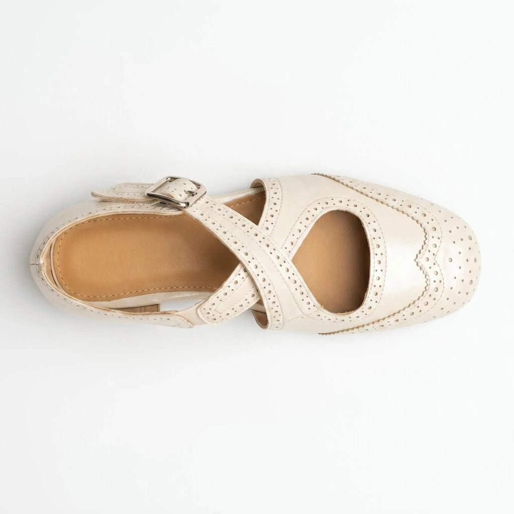 ZQW Western Cross Flats in white, top view – cross strap design, square toe, breathable vegan leather upper, hook & loop closure